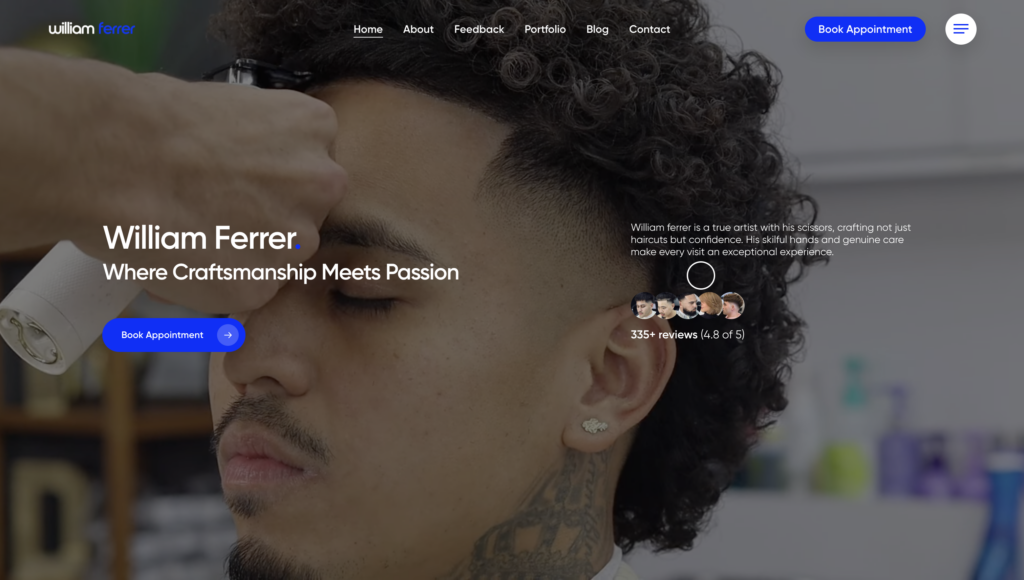 Close-up of barber William lining up a client’s fade with precision